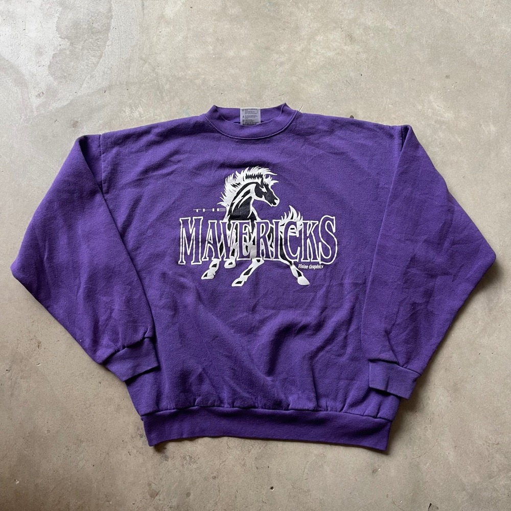 Vintage Tultex The Mavericks Horse Graphic Sweatshirt Purple XL Vision Graphics